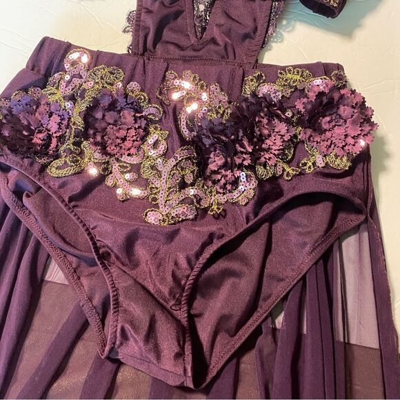 Glamour solo dance costume custom purple lace embroidered MA-Medium adult - Picture 4 of 12